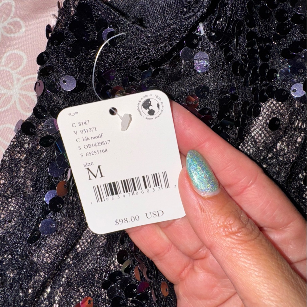 Intimately Free People Shimmer Stunner Sheer Lace Sequin Slip New with tag M - Picture 4 of 7